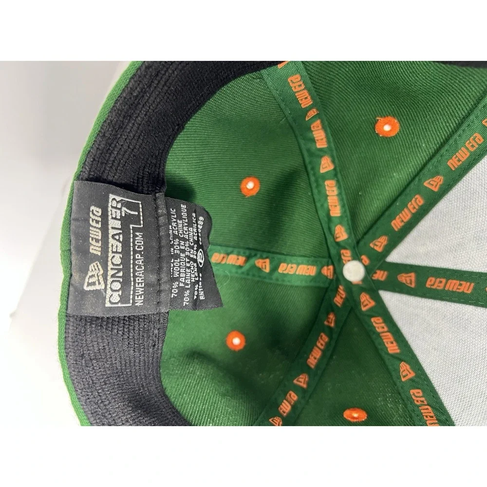 Miami Hurricanes The U Baseball New Era Concealer 7 Fitted Cap Hat Green‎ Orange